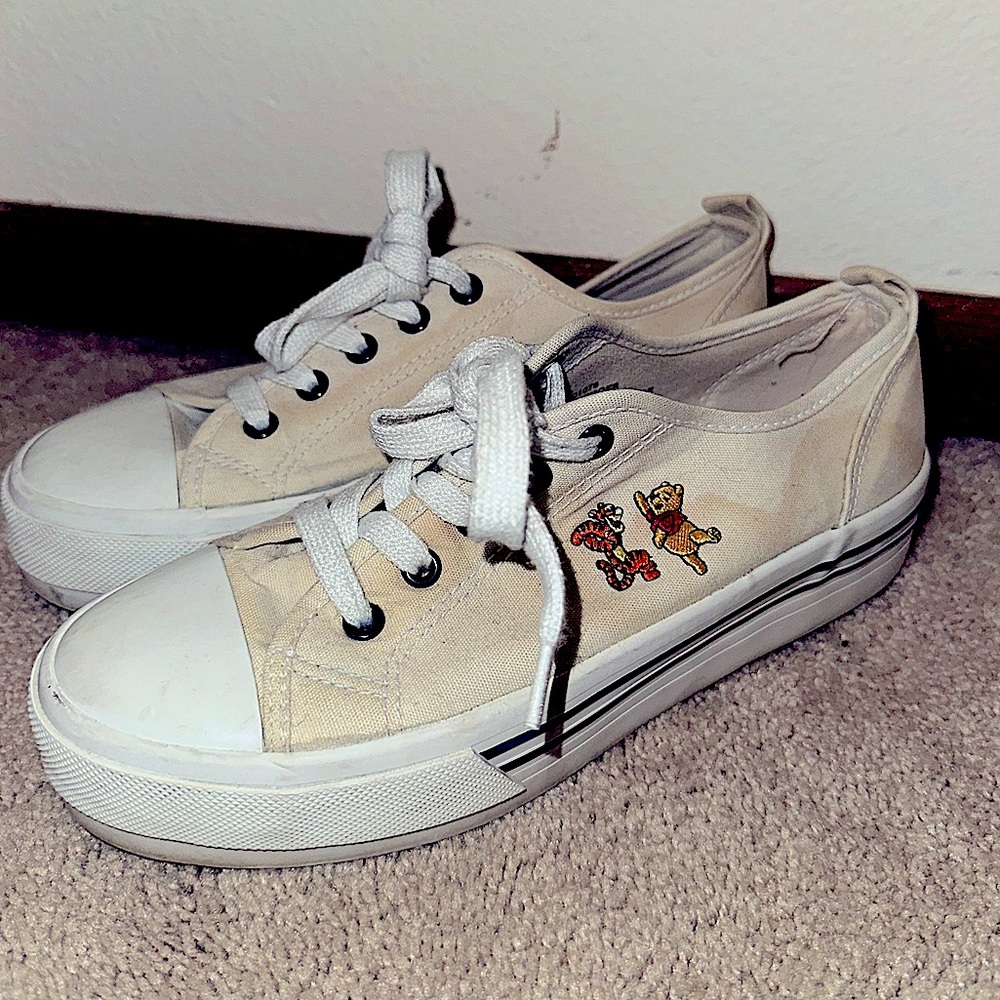 Disney “Winnie the Pooh” Y2K Embroidered White Converse Shoes